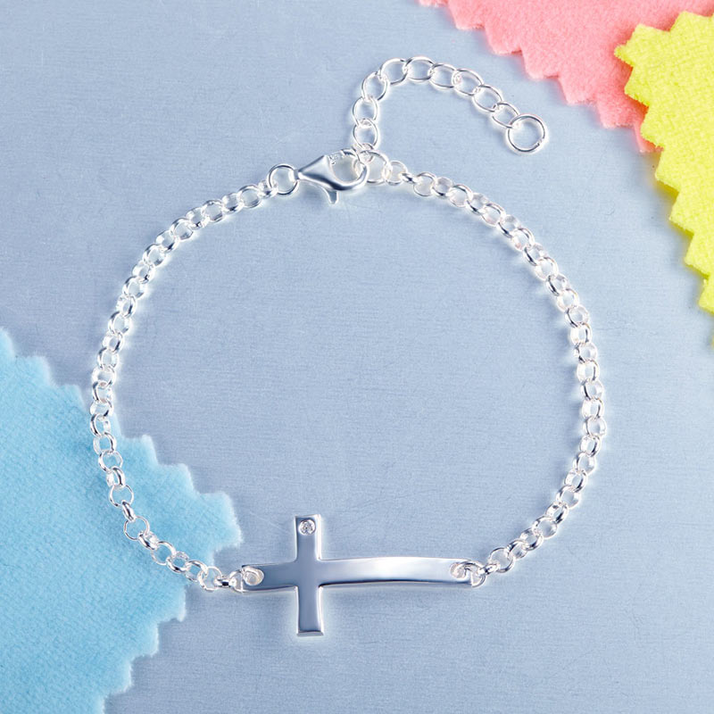 Solid 925 Sterling Silver Bracelet Cross Religious and Wedding Gift Classic