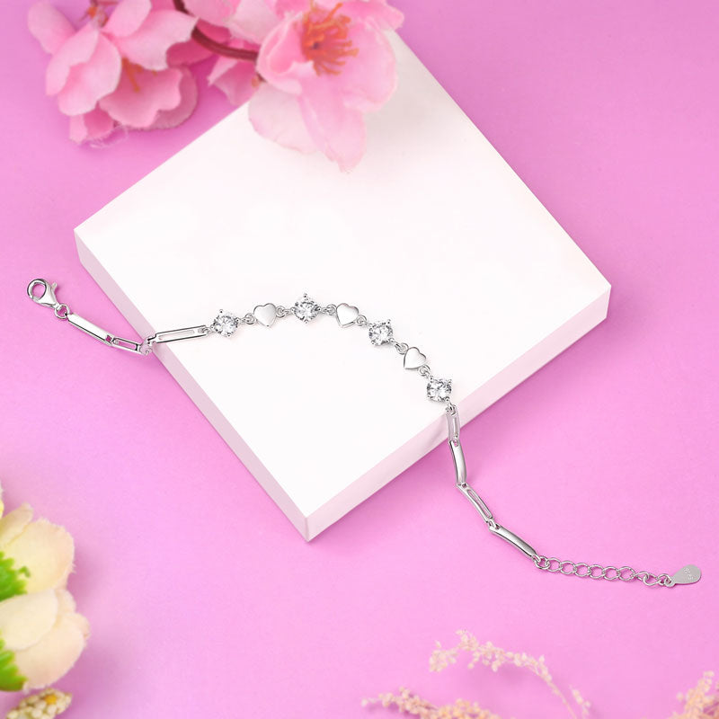 925 Pure Silver Lady Heart Simple Elegant Bracelet Adjustable