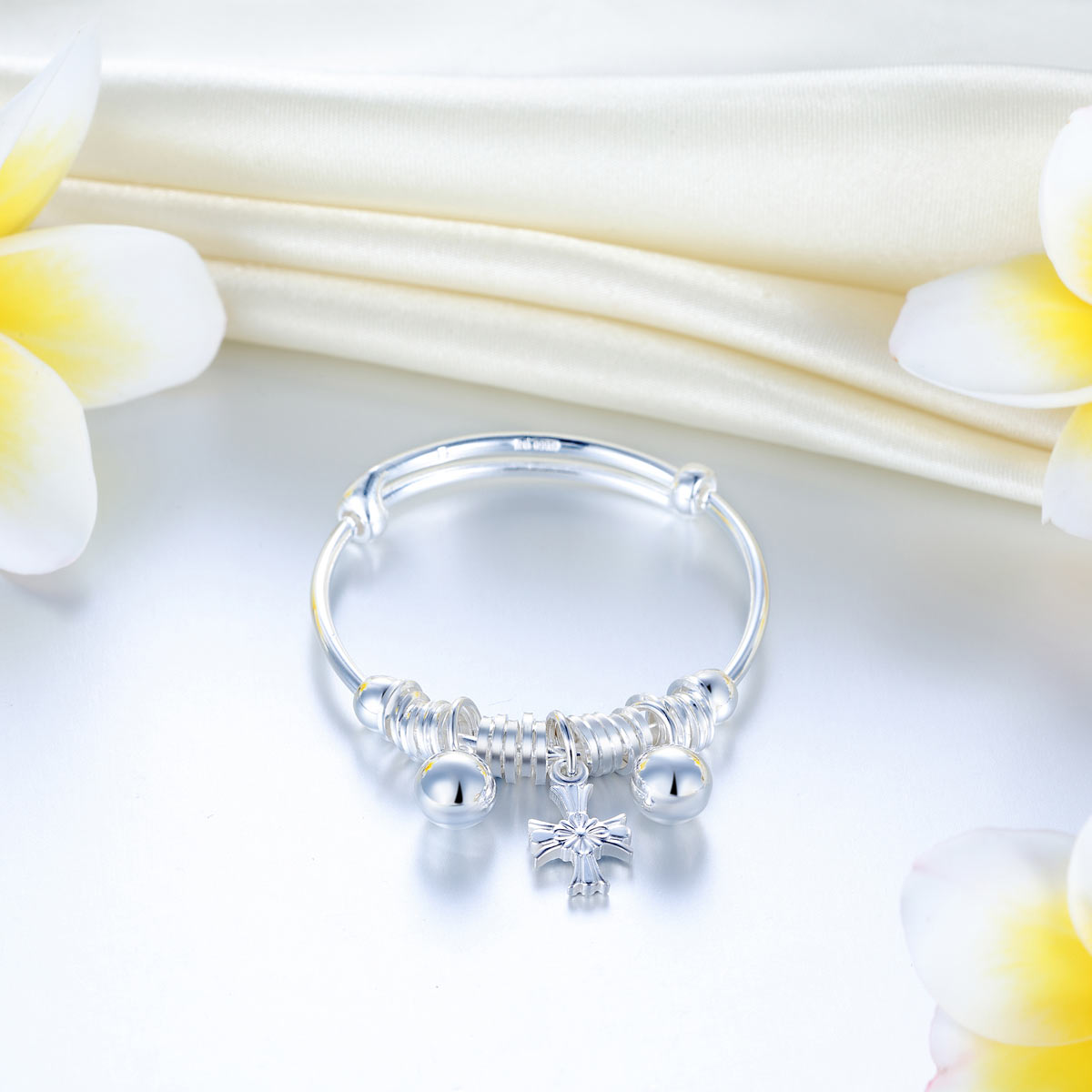 Dangle Cross Newborn Baby 999 Silver Baby Bangle