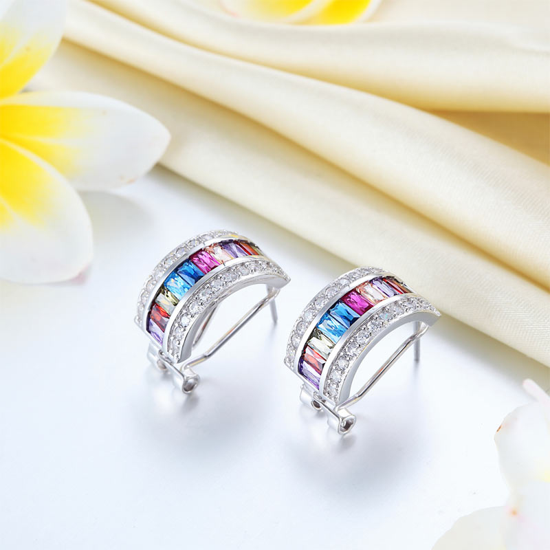 Multi-Color Stones 925 Sterling Silver Earrings Jewelry
