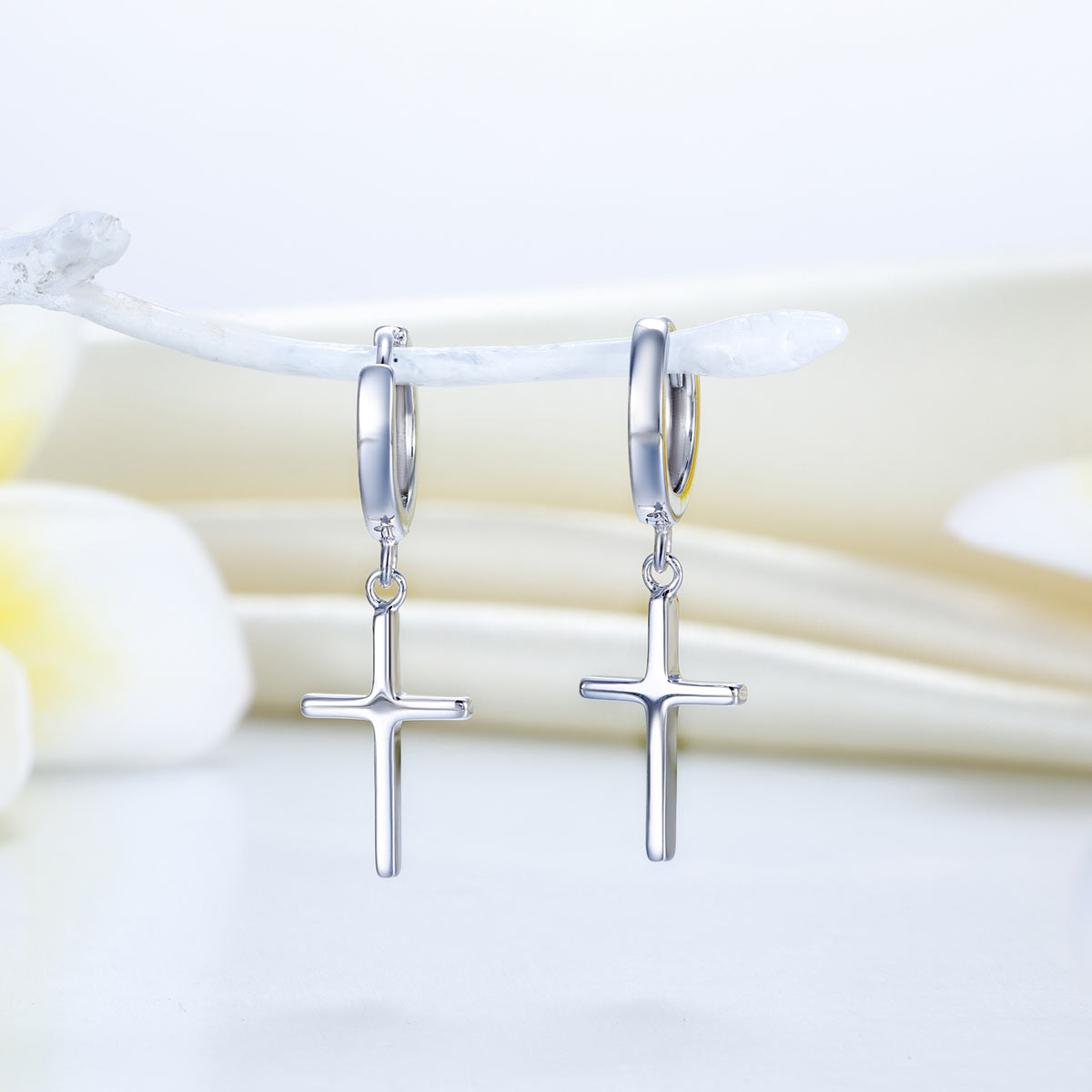 Solid 925 Sterling Silver Dangle Cross Earrings