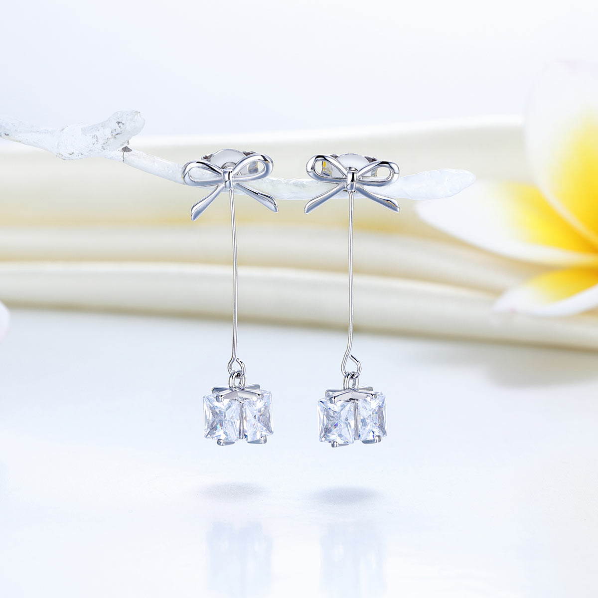 Solid 925 Sterling Silver Bowknot Earrings Dangle Drop Simple Elegant