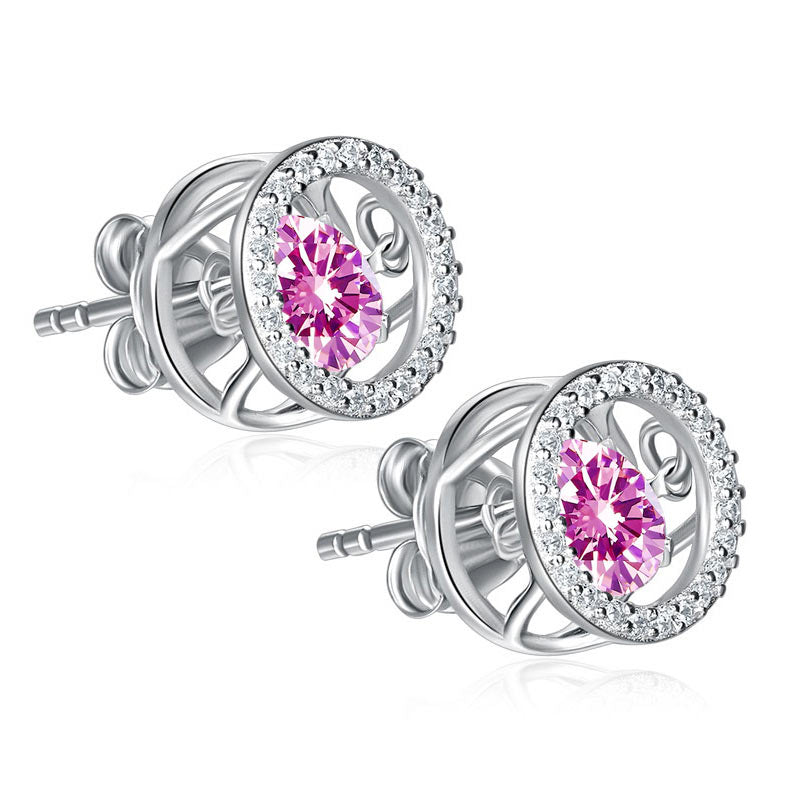 Dancing Pink Stone Stud Earrings 925 Sterling Silver