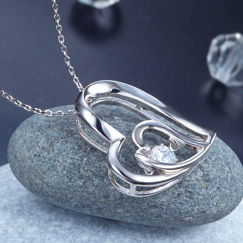 Dancing Stone Double Heart Pendant Necklace 925 Sterling Silver Bridesmaid Gift