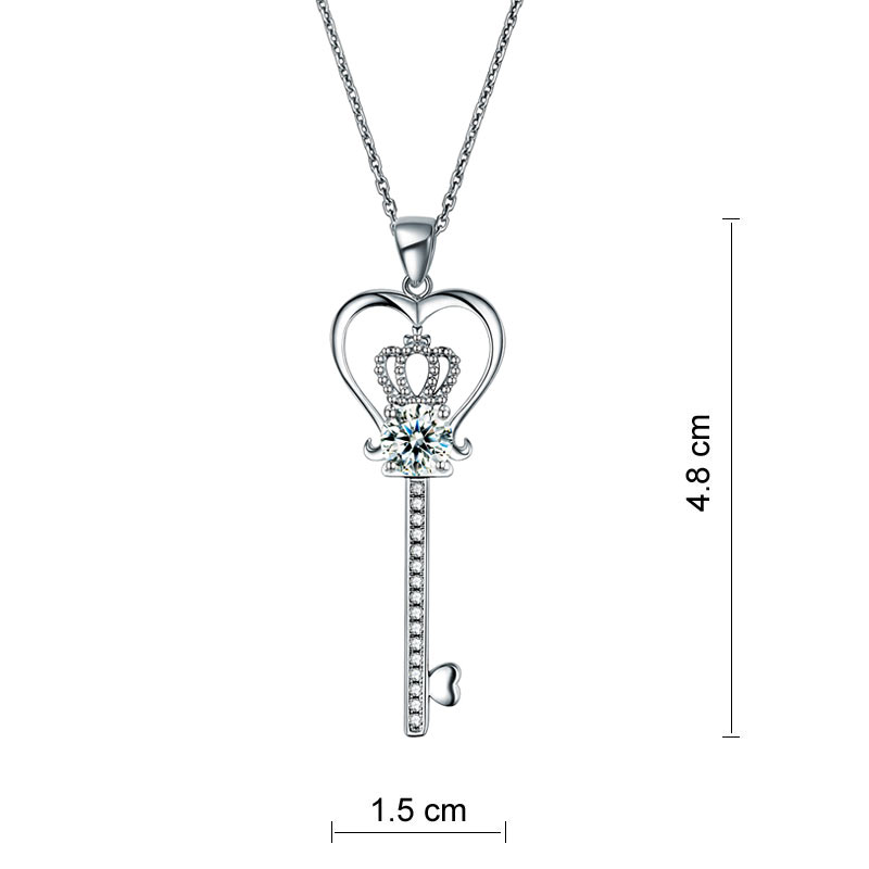 Love Heart Crown Key 925 Sterling Silver Pendant Necklace Created Diamond Jewelry 1.25 Carat