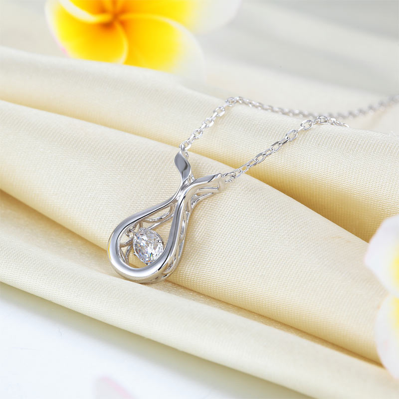 Dancing Stone Water Drop Necklace 925 Sterling Silver Simple Elegant