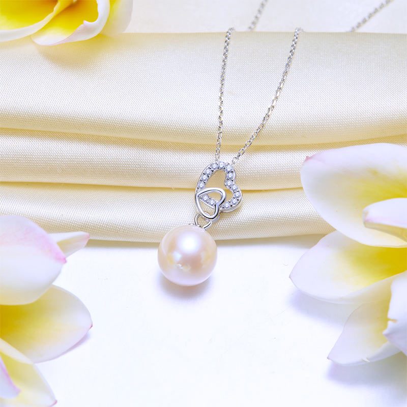 Fresh Water Pearl Heart Necklace 925 Sterling Silver