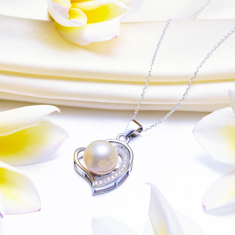 Fresh Water Pearl Heart Necklace 925 Sterling Silver