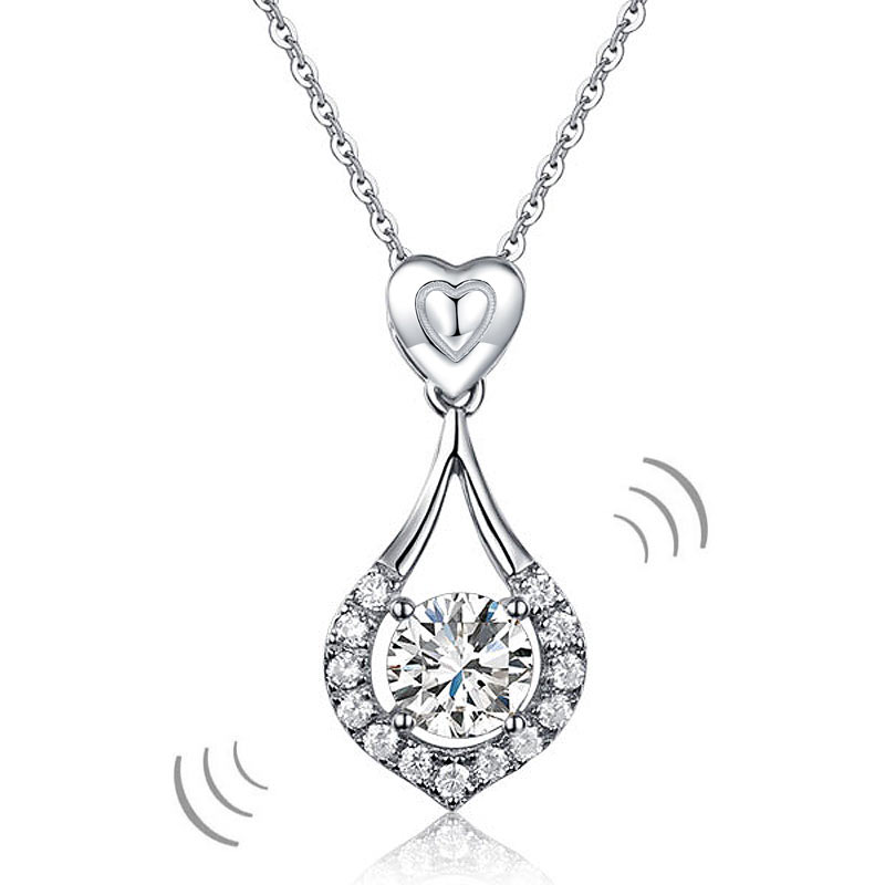 Dancing Stone use Swarovski Zirconia Heart Tear Drop Pendant Necklace 925 Sterling Silver