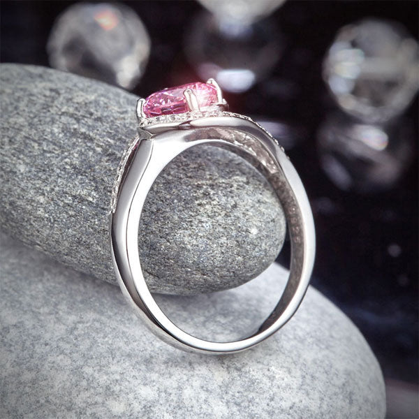 Twist Curl 925 Sterling Silver Wedding Engagement Ring 1.25 Ct Fancy Pink Created Diamond