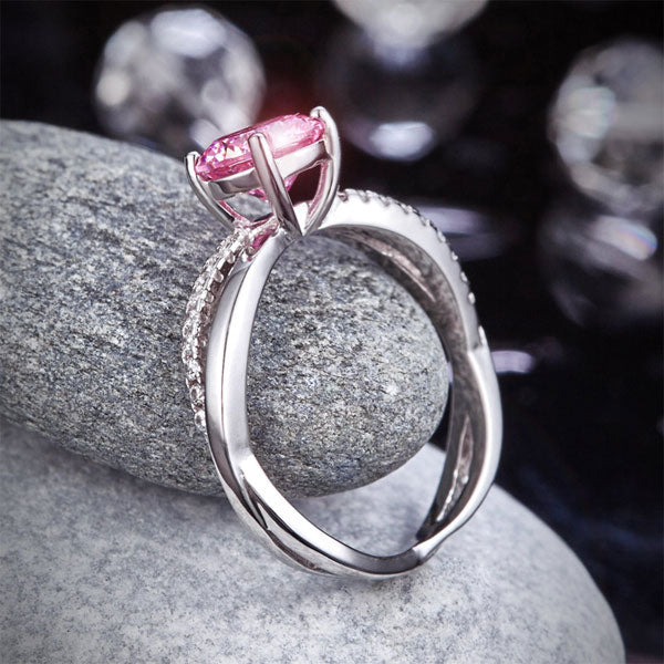 925 Sterling Silver Wedding Promise Anniversary Ring 1.25 Ct Fancy Pink Created Diamond