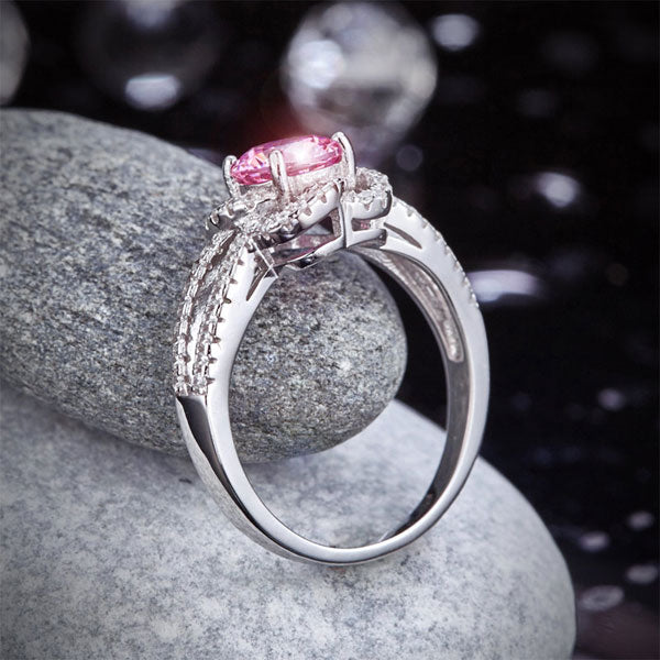Floral 925 Sterling Silver Wedding Promise Anniversary Ring 1 Ct Fancy Pink Created Diamond