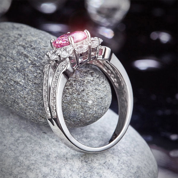 Art Deco Vintage style 925 Sterling Silver Wedding Ring 1.25 Ct Fancy Pink Created Diamond Promise Anniversary Ring