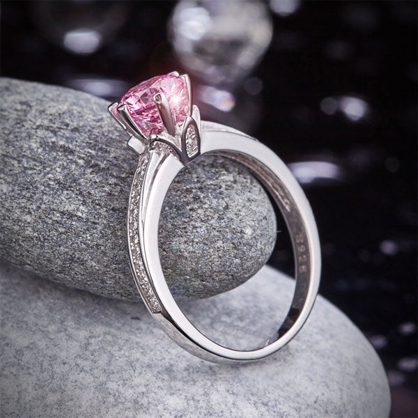6 Claws 925 Sterling Silver Wedding Promise Anniversary Ring 1.25 Ct Fancy Pink Created Diamond