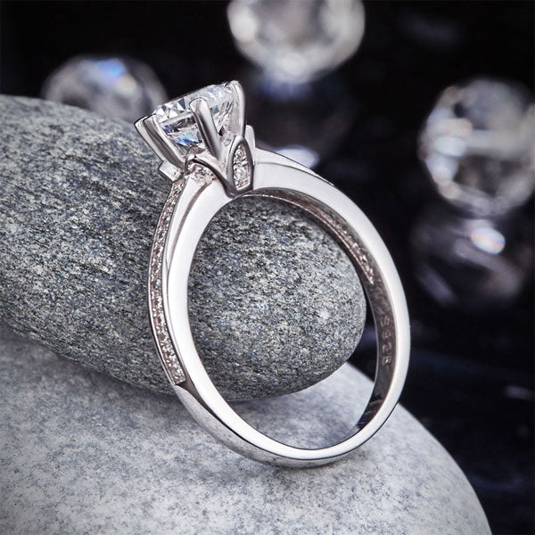 6 Claws 925 Sterling Silver Wedding Promise Engagement Ring 1.25 Ct Created Diamond