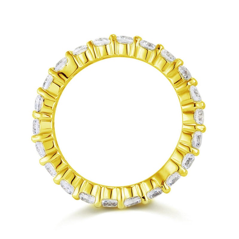 Oval Cut Eternity Solid Sterling 925 Silver Yellow Gold Plated Wedding Ring