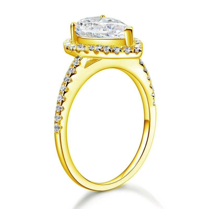 2 Ct Pear Cut Ring Sterling 925 Silver Yellow Gold Plated Wedding Promise Anniversary Engagement Ring