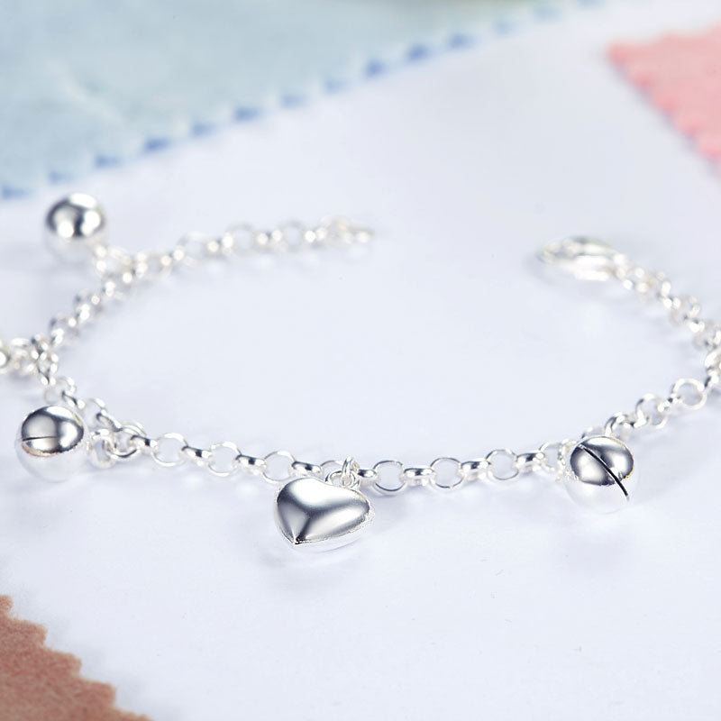 Solid 925 Sterling Silver Dangle Hearts Bracelet Baby Kids Girl Gift Children Jewelry