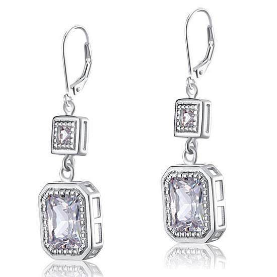 4 Carat Emerald Cut Created Diamond 925 Sterling Silver Dangle Earrings