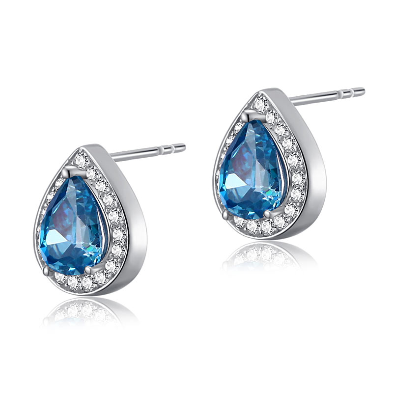 1 Carat Pear Cut Created Blue Topaz 925 Sterling Silver Stud Earrings