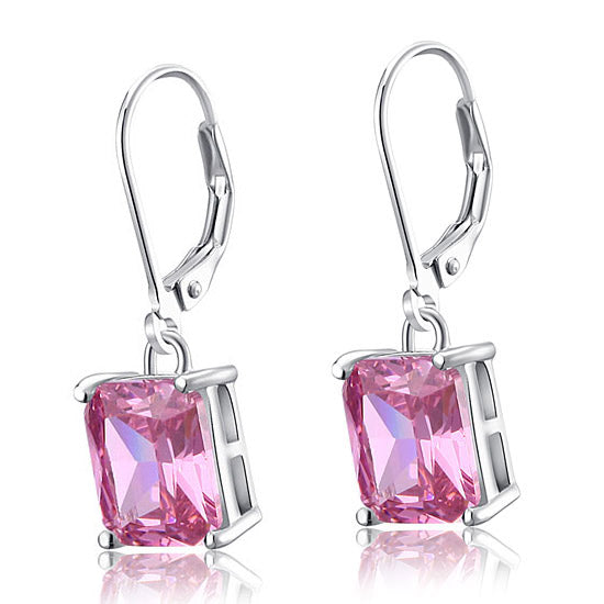 4 Carat Pink Created Sapphire 925 Sterling Silver Dangle Earrings