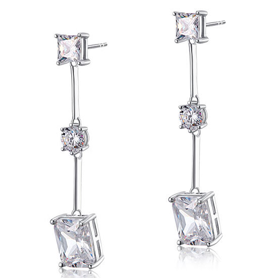 4 Carat Emerald Cut Created Diamond 925 Sterling Silver Dangle Earrings