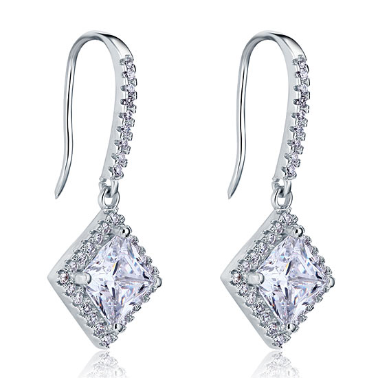 3 Carat Created Princess Cut Diamond Dangle Drop Sterling 925 Silver Earrings