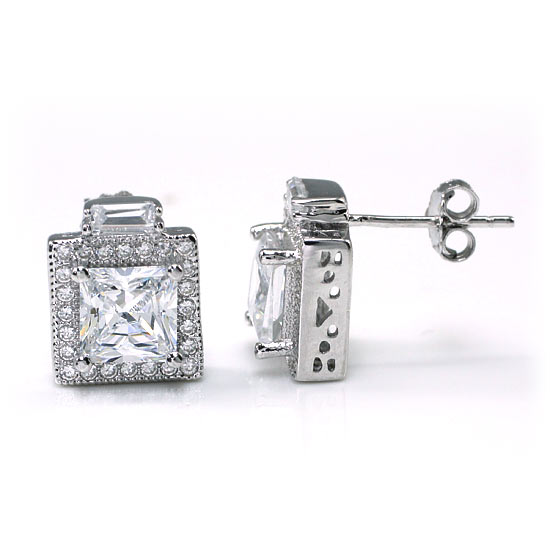 2 Carat Created Diamond Vintage Style Stud 925 Sterling Silver Earrings