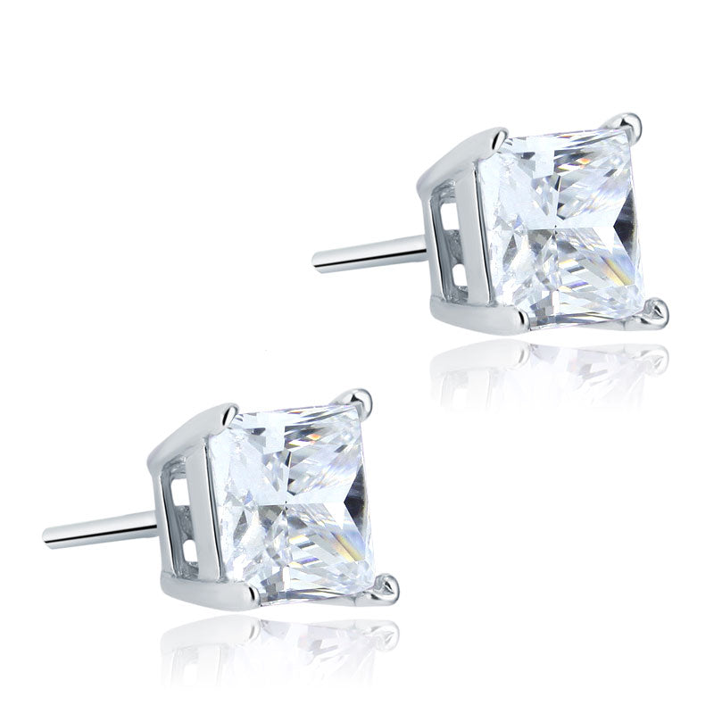 925 Sterling Silver Stud Earrings 1 Carat Princess Cut Created Diamond