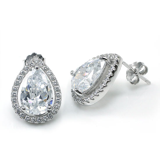 4 Carat Pear Cut Created Diamond Stud 925 Sterling Silver Earrings Jewelry