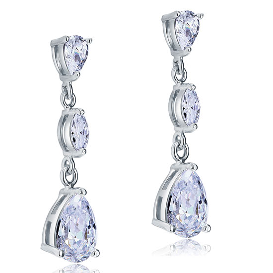 2 Carat Created Pear Cut Diamond Dangle Drop Sterling 925 Silver Earrings