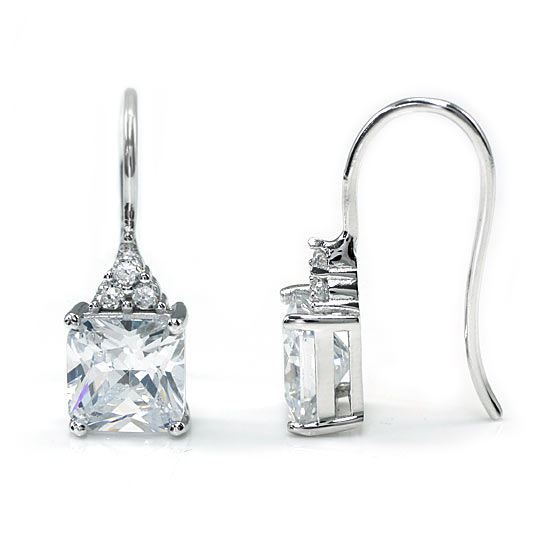 2 Carat Princess Cut Created Diamond Dangle Drop 925 Sterling Silver Earrings