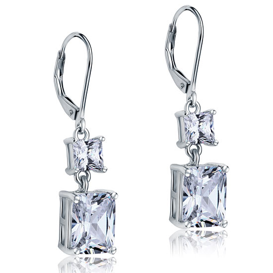 8 Carat Princess Cut Created Diamond Dangle Drop 925 Sterling Silver Earrings