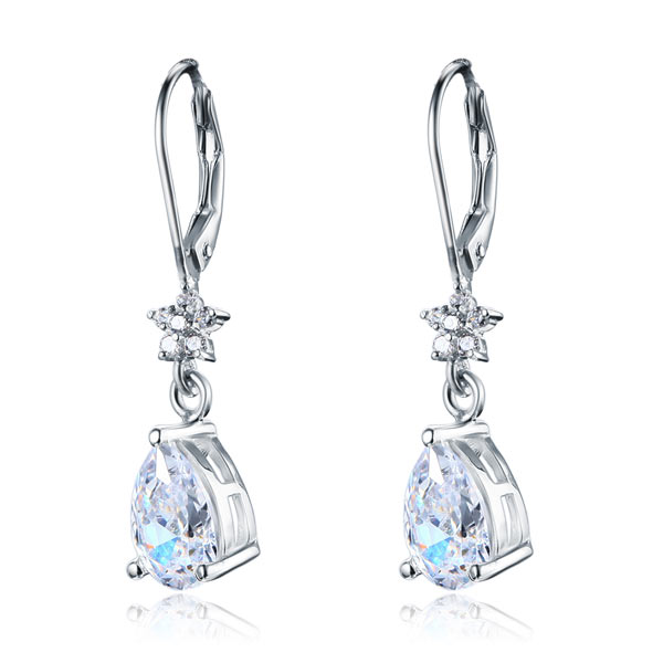 2 Carat 925 Sterling Silver Dangle Bridal Earrings