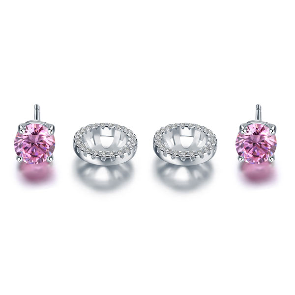 2.5 Carat Round Pink Halo (Removable) Stud 925 Sterling Silver Earrings Jewelry