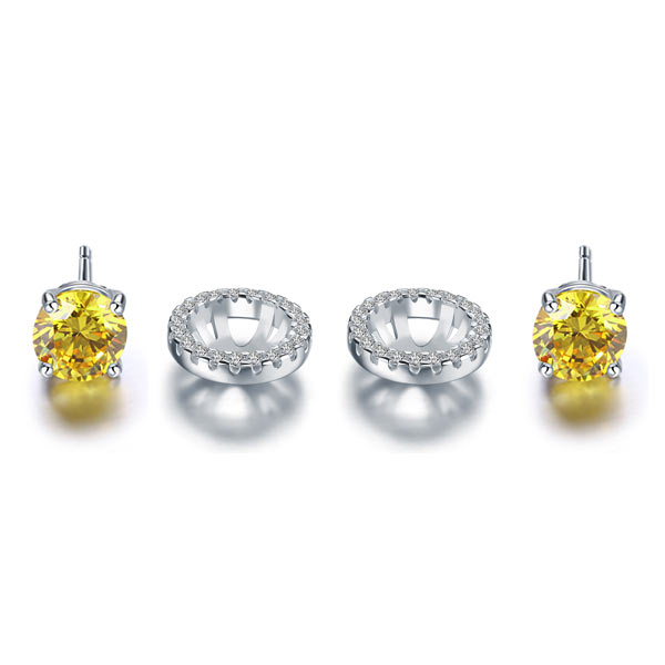 2.5 Carat Round Fancy Yellow Halo (Removable) Stud 925 Sterling Silver Earrings