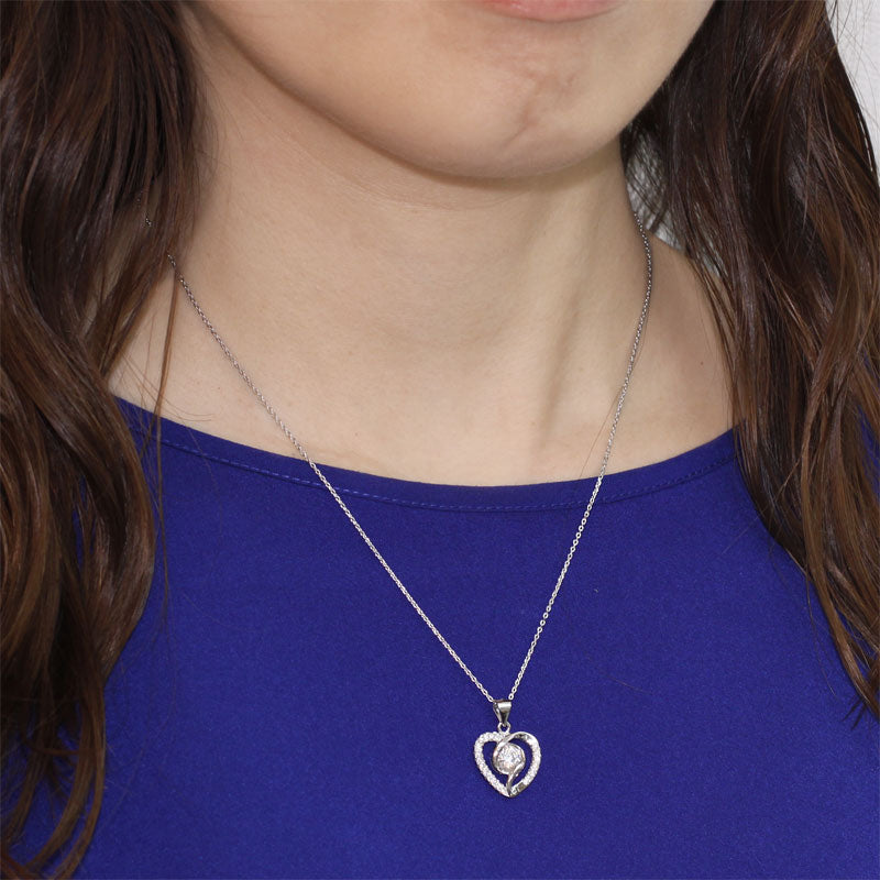 Created Diamond Heart 925 Sterling Silver Pendant Necklace