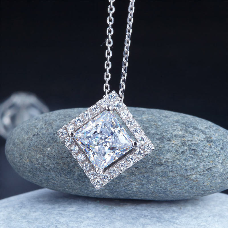 1.5 Carat Princess Cut Created Diamond 925 Sterling Silver Pendant Necklace