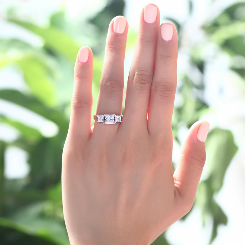 1.5 Carat 3-Stones Created Diamond 925 Sterling Silver Wedding Anniversary Ring