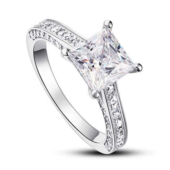 1.5 Carat Princess Cut Created Diamond 925 Sterling Silver Wedding Engagement Ring