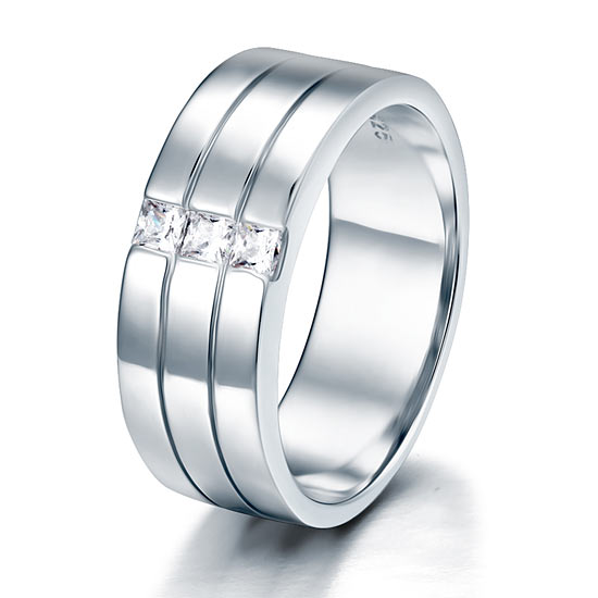 Created Diamond Men's Wedding Band Solid Sterling 925 Silver Ring