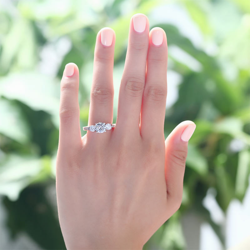 3 Stone Created Diamond Solid Sterling 925 Silver Ring