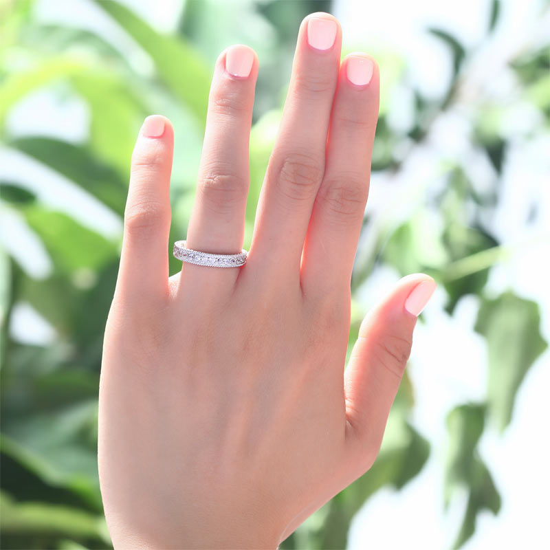 Vintage Style Art Deco Created Diamond Solid Sterling 925 Silver Band Wedding Eternity Ring