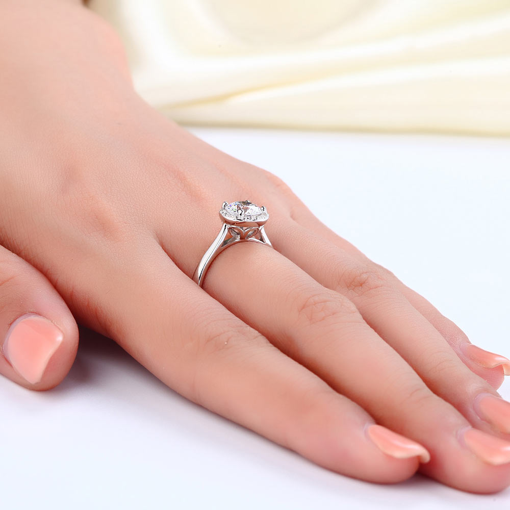 Solid 925 Sterling Silver Engagement Promise Ring Halo