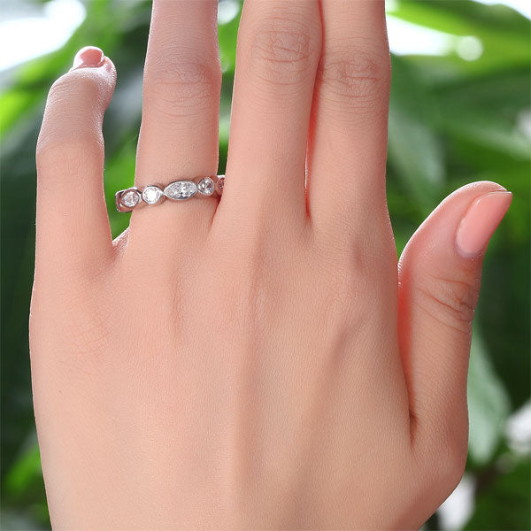 Marquise Solid 925 Sterling Silver Ring Eternity Band Wedding