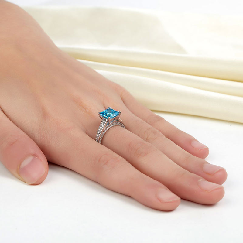 1.5 Carat Princess Cut Fancy Blue Created Diamond 925 Sterling Silver Wedding Engagement Ring
