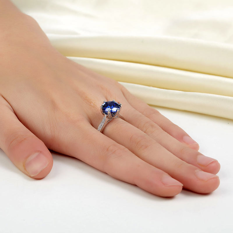 925 Sterling Silver Engagement Luxury Ring 3 Carat Blue Created Tanzanite Jewelry