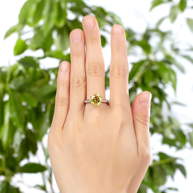 925 Sterling Silver Bridal Engagement Luxury Ring 3 Carat Yellow Canary Created Diamond