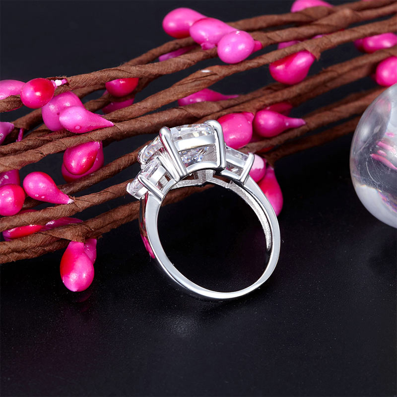 Cushion Cut 4 Carat Solid 925 Sterling Silver Ring Three-Stone Ring