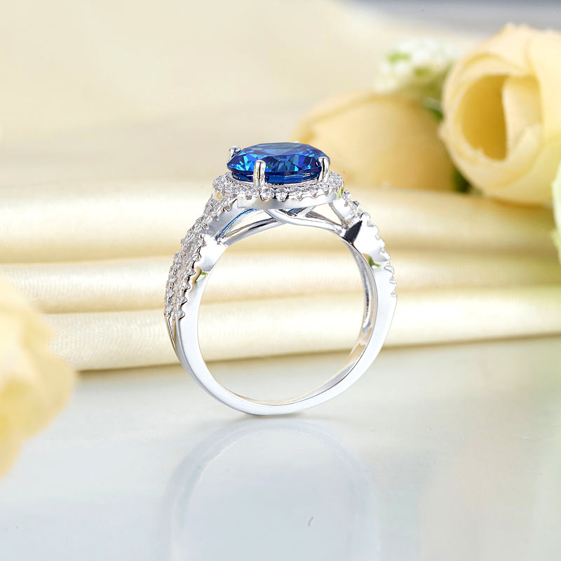 3 Carat Navy Blue Stone 925 Sterling Silver Wedding Engagement Luxury Ring